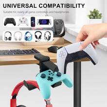 Soporte para controlador de juego y soporte para auriculares con clips ajustables, adecuado para montaje en escritorio, con ganchos giratorios de 360° y organizador de cables, un organizador de accesorios de juego 3 en 1. - Negro - Ver 7