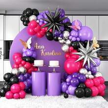 111pcs Pink & Purple Balloon Arch Kit, Purple & Black Balloon Garland With Star Foil Balloons, Suitable For Wedding, Birthday, Graduation, Engagement Party Decoration - Multicolor - View 3