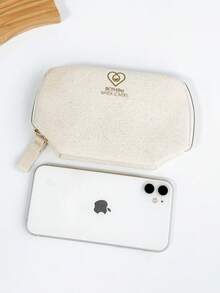 White & Blue Makeup Bag With Lettering/Men's Dark Blue Makeup Bag With Wave Pattern - Beige Toiletry Bag - View 2