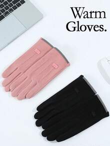 1pair Fleece-Lined Winter Warm Gloves - Devon Touchscreen Design, Stylish Black, Cold Weather Warmth, Convenient For Phone Use In Cold Days - Black - View 4