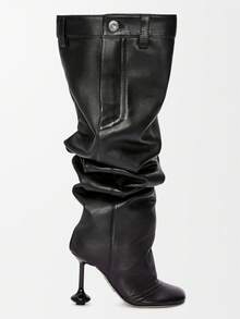 2025 Autumn Winter Fashion New Ladies Square Head Sculptural Heels Black Knee Boots Wide Calf Sexy Christmas Party Shoes - 黑色 - 查看 9