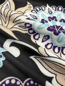 复古佩斯利花纹高领修身长袖上衣，柔软弹力面料，百搭复古风印花女式衬衫，适合春季穿着 - 彩色 - 查看 6