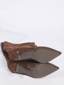 Pointed Toe Solid Color Western Style Kitten Heel Ankle Boots, Autumn/Winter - 174P BROWN - View 4