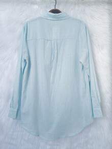 Women's Long-Sleeved Linen Shirt - Xanh nhạt 2 - Xem 4