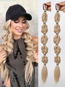 2条20英寸长辫子马尾假发，泡泡辫合成自然染色扭辫扎辫子脏辫双灯笼马尾 - 彩色 - 查看 14