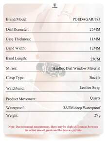 POEDAGAR 1件装时尚优雅女士防水夜光日期腕表，PU皮表带，水钻装饰，奢华女士石英腕表，适合日常佩戴，女士礼物