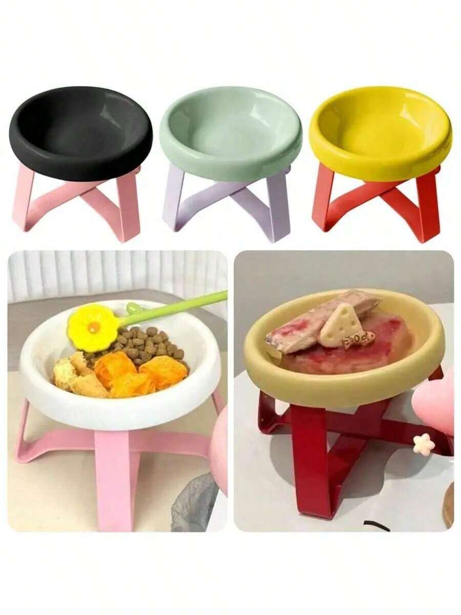 1pc UFO Shaped Elevated Cat Feeder - 2-In-1 Food And Water Tray, UFO Stand Design Protects Neck, Anti-Spill, Anti-Slip, Suitable For Kittens, Puppies And Small Pets