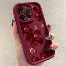 Wine Red Hibiscus Phone Case Vintage Floral Design Compatible With IPhone 17 16 Pro Max, 16 15 Pro, 14 Plus, 13, 12 Pro, 11 Pro Max, X, XS Max - Màu Đỏ Sâu - Xem 4