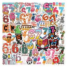 57pcs Cute Numeric 6 Or 7 Stickers, Fashionable And Versatile, Can Be Used On Water Bottles, Guitars, Luggage, Phones, Phone Cases, Laptops, Skateboards, Also Suitable As Gifts - Y - View 1