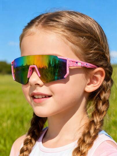 1 pieza Gafas de ciclismo coloridas para niños de 3 a 10 años, gafas deportivas para exteriores con marcos grandes de colores - regalo perfecto para niños
