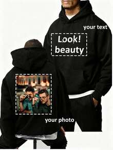 Customized Men's Pullover Sweatshirt Sweatshirt, Suitable For Autumn, Winter, Back To School. Upload Your Own Design, Image, Photo, Group Photo, And Input Your Text To Create Your Personalized Printed Pullover Pullover Sweatshirt. Suitable For Couples, Pranks, Surprise Gifts, Company Team Building Uniforms, Halloween Party Outfits. Printed Hooded Drawstring Sweatshirt, Great Gift For Boyfriend, Family, Friends, Birthday, Holidays, Valentine's Day, Birthday, Anniversary, Customized Gift.,Gymboy - 黑色 - 查看 3