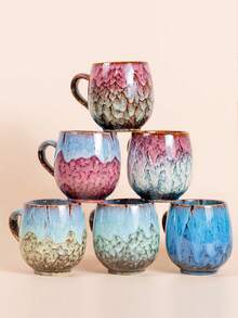 1pc 320ml Latte Art Coffee Cup, Ceramic Espresso Cup, Office Water Mug, Creative Crackle Glaze Ceramic Cup, Beverage Cup, Coffee Cup, Home Ceramic Cup, Hanging Ear Coffee Cup, Cola Cup, Cold Drink Cup, Breakfast Milk Cup, Oatmeal Cup, Flower Tea Cup - Multicolor - View 3