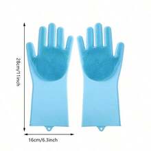 Silicone Puppy & Kitten Bath Gloves, Gentle Detangling Mitts For Small Pets, Thickened Non-Slip Large Dog Cleaning Gloves With Long Hair Brushing & Shedding - 藍色 - 查看 5