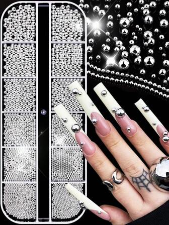 12pcs/Set Charming Y2K Style Shiny Silver Alloy Semi-Circle Small Metal Ball Nail Art Decoration Accessories, Luxury Versatile Punk Chic Sparkling 3D Nail Decor, Korean/Japanese Style Nail Art Supplies, Odorless DIY Fake Nails & Phone Case Decorations, Nail Jewelry, Nail Gems, Nail Art Tools, Rhinestones And Decorative Gifts