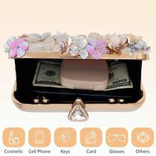 Women's Floral Evening Clutch Bag - Colorful Floral Clutch Bag With Metallic Rhinestones, Use Dinner Party Party Wedding Season Halloween Gift Etc. - Apricot - View 6