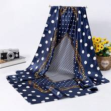 Women's Large Square Satin Scarf 90x90 Chic Polyester Printed - Navy Blue - View 5