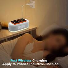 15W Wireless Charging Station Digital Alarm Clock With Temperature Display, Wireless Charging Base And Night Light, Compatible With IPhone 17/16/15/14/13/12 And Galaxy Series - Grey - View 5
