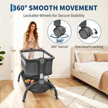 Cunas de colecho con altura ajustable y colchón de malla transpirable, cuna para recién nacidos, cuna portátil con bolsa de almacenamiento y viaje, ruedas de 360°, diseño antiasfixia (gris oscuro) - Gris Oscuro - Ver 5