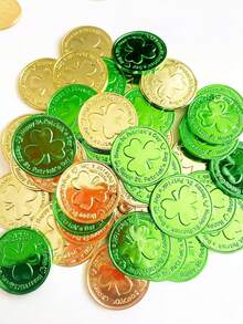 St Patrick's Day Gold And Green Lucky Coins,St Patricks Day Decorations, Shamrock St Patricks Day Coins, Gold Green Lucky Coins Fake Coins Plastic Coins St Patricks Day Gold Coins, Shamrock Decoration St Patricks Day Party Favor Shamrock Leprechaun Coins For Irish Party Table Decorations; - Multicolor - View 5