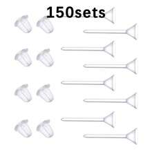 50pairs/100sets Or 150pairs/300sets Clear Silicone Plastic Ear Plugs, Diy Earring Post With Metal Ear Stud - Clear - View 11