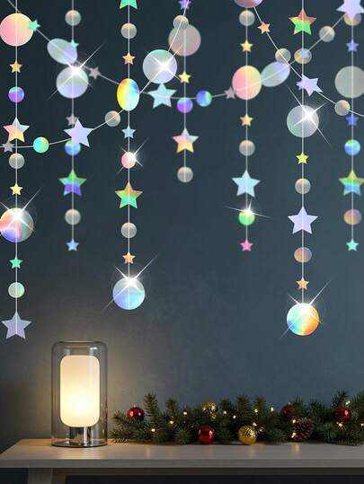 1/2/3 st Champagne Guld Stjärna Och Mån Girlanger Dekorationer Hängande, Guld Festdekorationer Stjärnbanderoll Streamer Bakgrund, Glittrande Lilla Stjärndekorationer För Födelsedag Babyshower, Ramadan, Natttema Festtillbehör, Bröllopsfesttillbehör