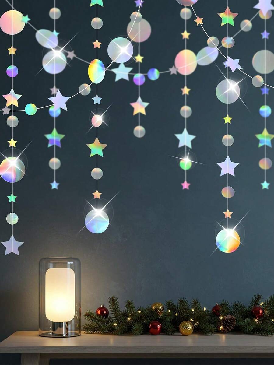 1/2/3pcs Champagne Gold Star And Moon Garlands Decorations Hanging,Gold Party Decorations Stars Banner Streamer Backdrop,Twinkle Little Star Decorations For Birthday Baby Shower, Ramadan,Night Theme Party Supplies,Wedding Party Supplies - Multicolor - View 1