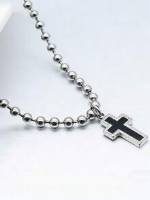 1pc Simple Design Stainless Steel Beaded Chain Foot Bracelet With Cross/Heart Pendant For Unisex