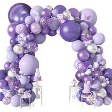 121 个 5 英寸/10 英寸/12 英寸/18 英寸乳胶气球（紫色、淡紫色和白色），圆形派对气球用于装饰生日、婚礼、气球花环和背景、露台装饰紫色气球、气球拱门、紫色生日装饰、派对气球、生日快乐>派对背景、派对装饰紫色、紫色气球、生日装饰、紫色生日装饰 - 紫色 - 查看 4