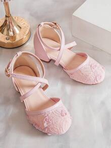 1 Đôi giày cao gót ren thời trang dành cho bé gái/bé gái cỡ lớn, giày thoải mái để mang hàng ngày cho nữ sinh, phù hợp cho biểu diễn, múa ba lê, đám cưới, tiệc tùng, Giáng sinh. - Hồng - Xem 7