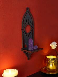 1件简约木质日月悬浮置物架/搁板，新月伊斯兰风格装饰，需自行组装，适用于家居墙面装饰、烛台架、斋月装饰 - 黑色 - 查看 7