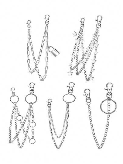 1/5 Stücke Silber Jeans Hose Kette Gürtel Goth Grunge Kette Tasche Taille Kette mit Stern Mond Schlange Schloss Dekorationen für Frauen/Männer