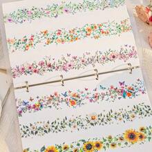 6Rolls Floral Washi Tape Set PET 40mm Wide Washi Sticker Junk Journaling Stickers Flower Scrapbook Stickers Vintage Washi Tapes Scrapbooking Supplies Decorative Tape Crafts, 6.6ft Long - Vine - View 2