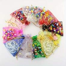 100 Mixed Color Moon And Star Gauze Drawstring Bags - Transparent Jewelry Gift Bags, Suitable For Weddings, Parties, Valentine's Day, And Ramadan - Multicolor - View 9
