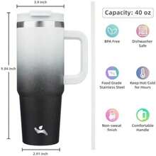 Konokyo - Vaso de 30 onzas con asa y 2 pajitas, tapa 2 en 1, botella de agua aislada de acero inoxidable, taza de café de viaje, color verde oscuro(40 Ounces Noche de día) - Multicolor - Ver 4