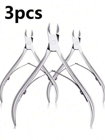 Juego de 3 cortaúñas de acero inoxidable, recorte preciso para uñas de manos y pies, hojas curvas, incluye cortacuticulas y removedor de callosidades, herramientas de cuidado de uñas unisex (plateado)