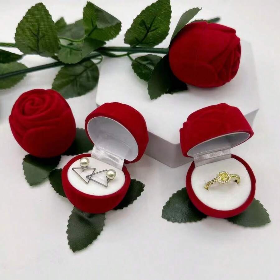New Red Rose Flower Ring Box, Personalized Creative Ring Box, Engagement Ring Box, Valentine's Day Gift - Multicolor - View 1