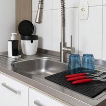 Kit Protetor de Pia e Escorredor de Louças Pratos Talheres C - Preto - Visão 7