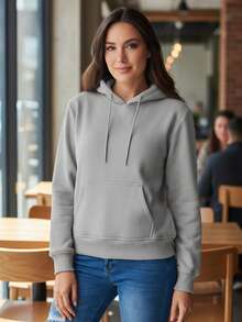 Sudadera Hoodie Para Mujer Cerrada Gimnasio tejido suave diseño versátil disponibilidad varios colores Sport Casual Diario - Gris - Ver 2