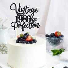 1Pc Black Glitter "Vintage Since 1986 Aged To Perfection" Cake Topper, 40th Birthday Milestone Party Decoration, Retro & Unique Custom Year Supplies - Multicolor - View 9