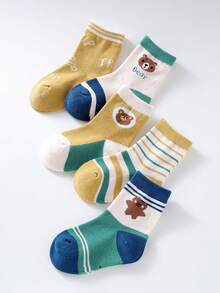 5双装儿童棕熊中筒袜，男女宝宝袜，学生袜，春秋季