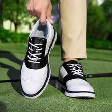 Women's Sports Style Golf Shoes, Fashion Spikes, Business Oxford, Comfortable Casual Lace-Up Sneakers - White and Black - View 2