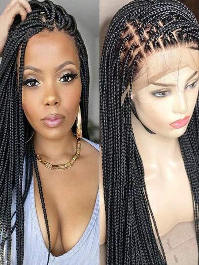 36" Synthetic Knotless Box Braided Wigs For Black Women Cornrow Braids Lace Wigs Full Lace Braids Hair Wig Black Braiding Hair