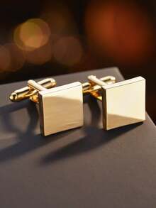 1 Pair Men's Elegant Gold-Tone Copper Cufflinks, French Style, Suitable For Weddings, Business, And Everyday Wear - Multicolor - View 2