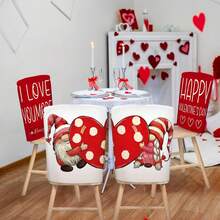 4PCS Valentine's Day Decorative Chair Covers, Dwarf Patchwork Heart Chair Covers, 'Happy Valentine's Day' And 'I Love You More' Chair Covers, Decorate Chairs To Create A Sweet Valentine's Day Atmosphere.(50cm*60cm/20inch*24inch) - Red - View 6