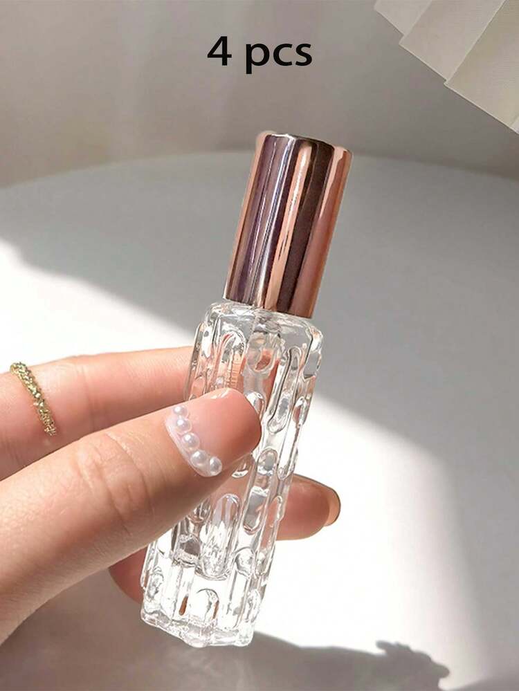 4pcs/6pcs Portable DIY Cosmetic Storage Bottles, 10ml Elegant Refillable Transparent Travel Perfume Bottles - Artistic Bottle Caps, Ideal For Toner Storage, Enjoy Beauty Care Anytime Anywhere, Perfect Travel Accessory - Multicolor - View 9