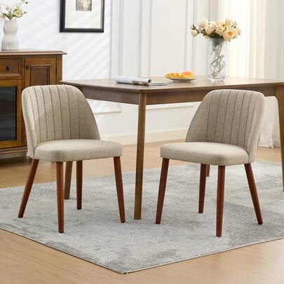 Hodeffior Upholstered Dining Chairs Set Of 2, Kitchen & Dining Room Chairs With Padded Seat And Wood Legs, Modern Fabric Side Dinner Chairs For Dining Table, Kitchen, Dining Room, Restaurant, Cafe, Camel