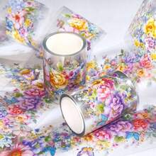 1 Roll Colorful Floral Washi Tape Scrapbooking Scrap Booking Supples Kit Cute Tapes Sticker Spring Flower Washi Tapes Transparent PET Tape Stickers Journaling Junk Journal Supplies - Colorful - View 1