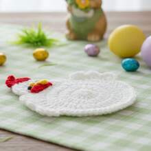 Posavasos de pollo de ganchillo, posavasos con temática animal, protectores de mesa de Pascua para bebidas, tazas y jarros. - Blanco - Ver 2