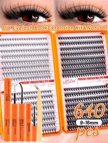 MEM 640/496pcs D-Curl DIY False Eyelashes Set, Includes Glue, Stamp, Tweezers And Brush, Suitable For Beginners, Large Capacity Eyelash Set, Can Create Different Makeup Looks, Thick And Fluffy False Eyelashes Can Lengthen And Enlarge The Eyes, Long-Lasting And Dense, Segmented Design, Easy To Use, Suitable For Daily Use, Weddings, Outdoor Activities, Travel, Parties, Music Festivals, And An Ideal Gift For Women - 黑色 - 查看 14