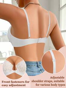 Women's Fashion Front Closure Deep V Underwire Push Up Bra - Wide Straps, Lace Design, Bust Enhancing, Sexy & Comfortable, All-Day Wear